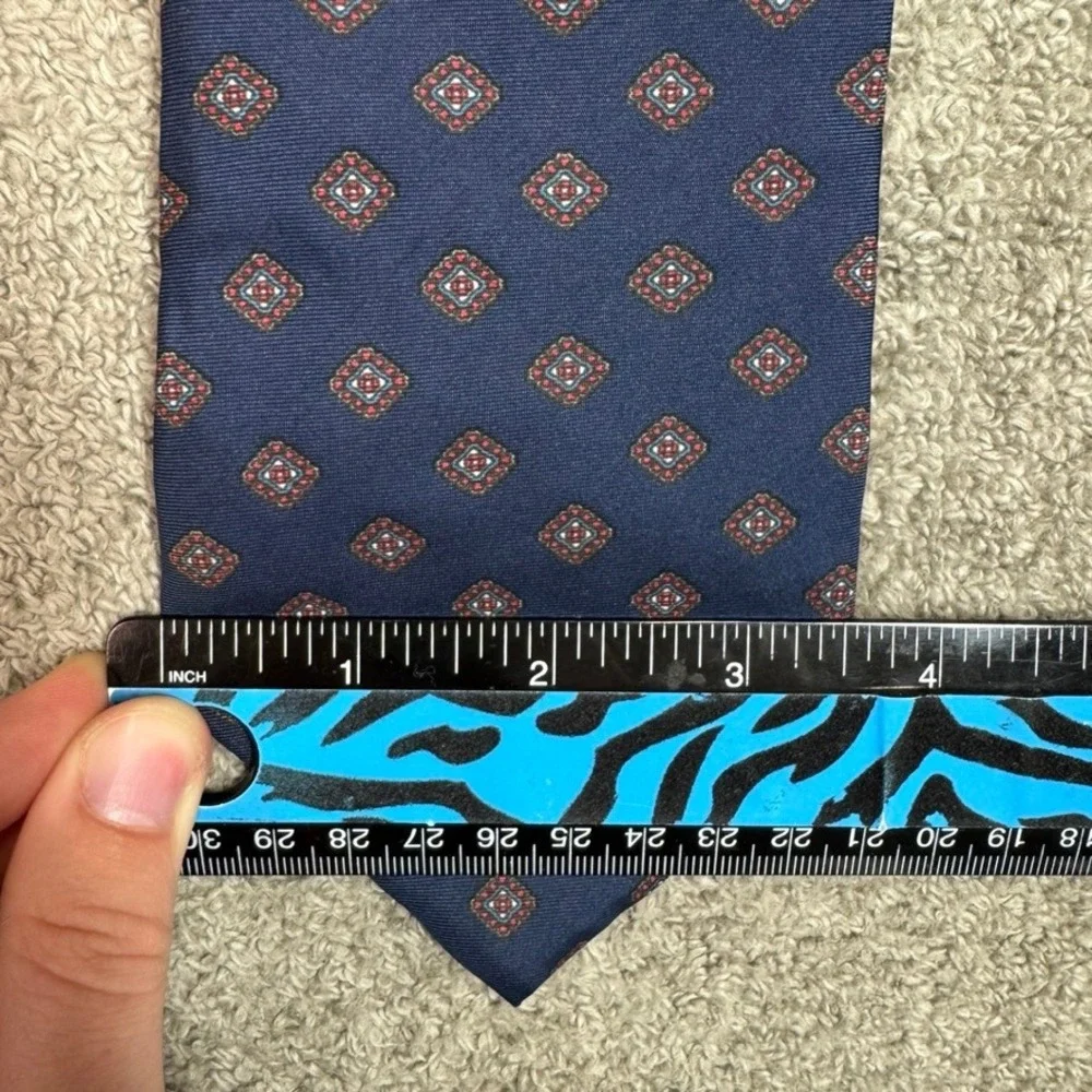 Christian Dior Monsieur Silk Tie Navy Blue Geometric Diamond Medallion Pattern